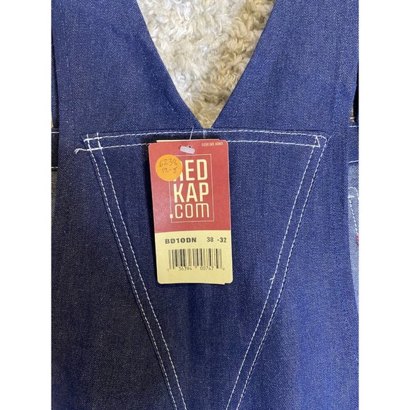 Red Kap Men's Denim Bib Overall 38x32 Blue Jeans Cargo Pockets - Picture 10 of 11